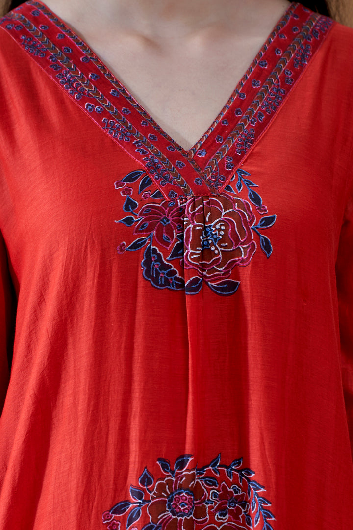 Gulab Red Chanderi Mulmul A-Line Suit Set of 3
