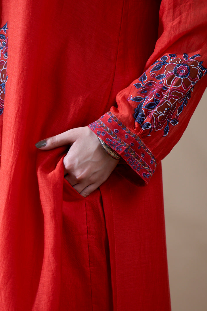 Gulab Red Chanderi Mulmul A-Line Suit Set of 3