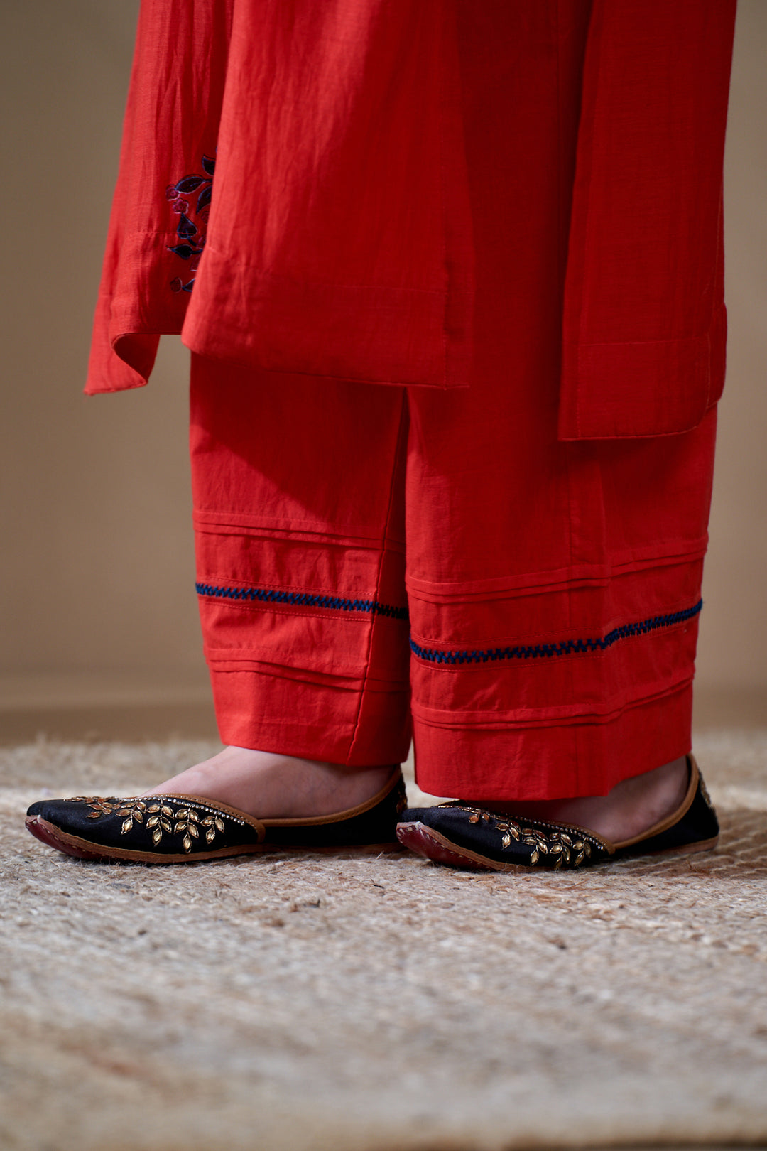 Gulab Red Chanderi Mulmul A-Line Suit Set of 3