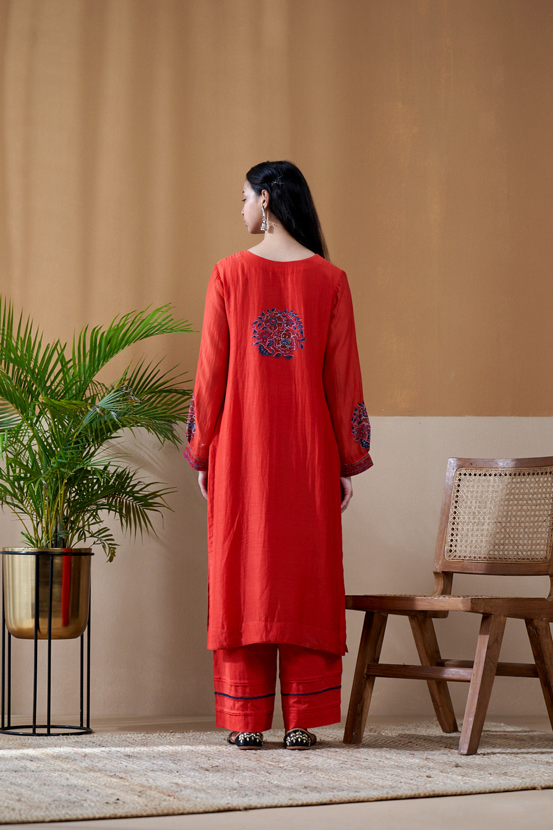 Gulab Red Chanderi Mulmul A-Line Suit Set of 3