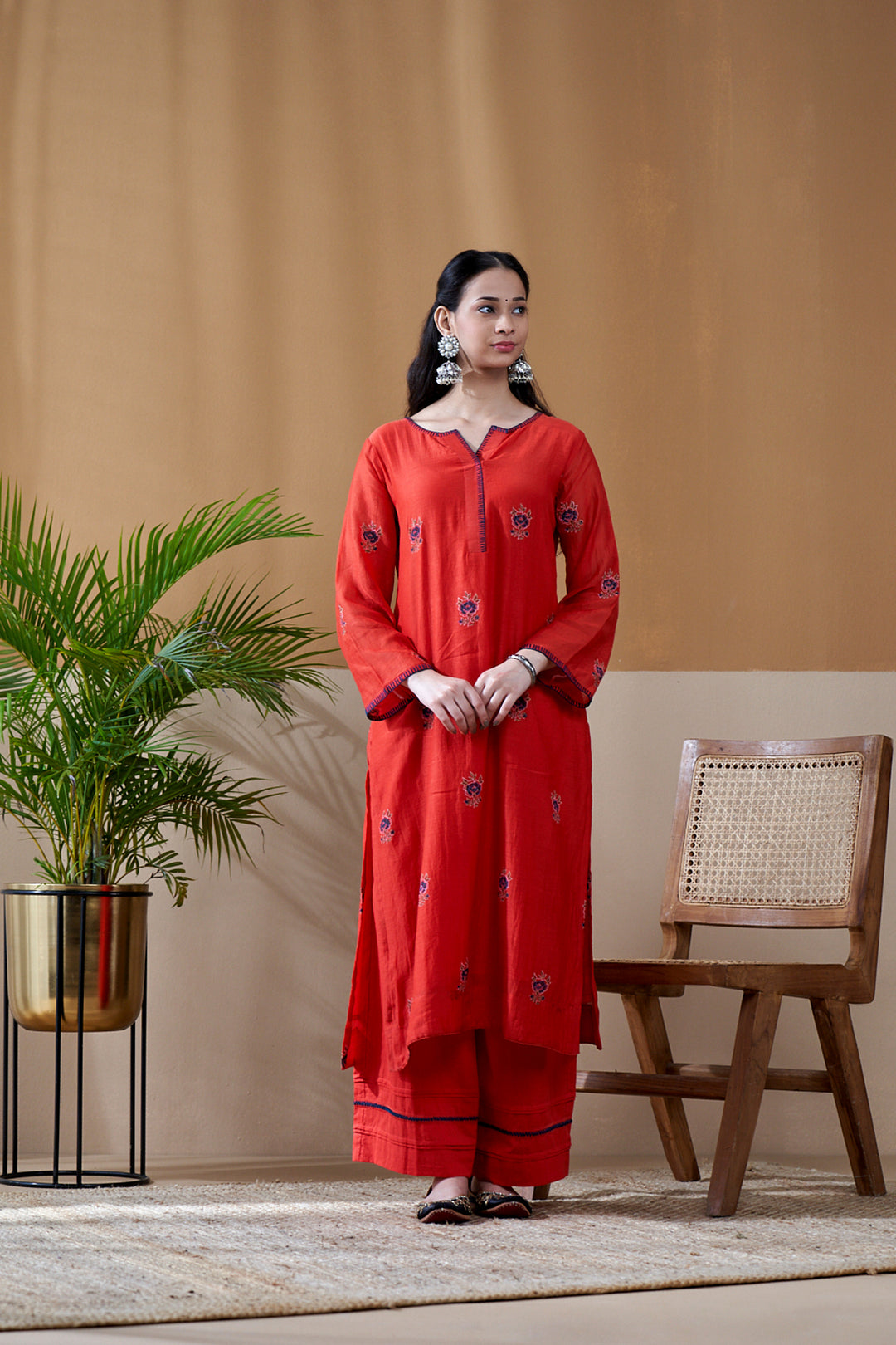 Gulab Red Chanderi Mulmul Suit Set of 3