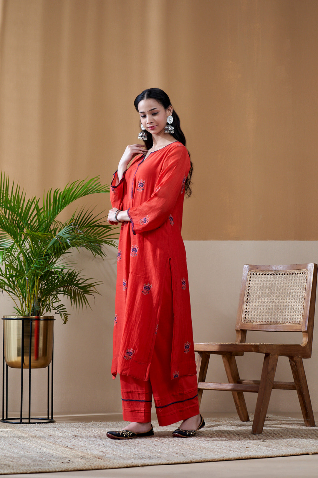 Gulab Red Chanderi Mulmul Suit Set of 3