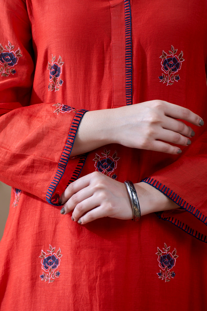 Gulab Red Chanderi Mulmul Suit Set of 3