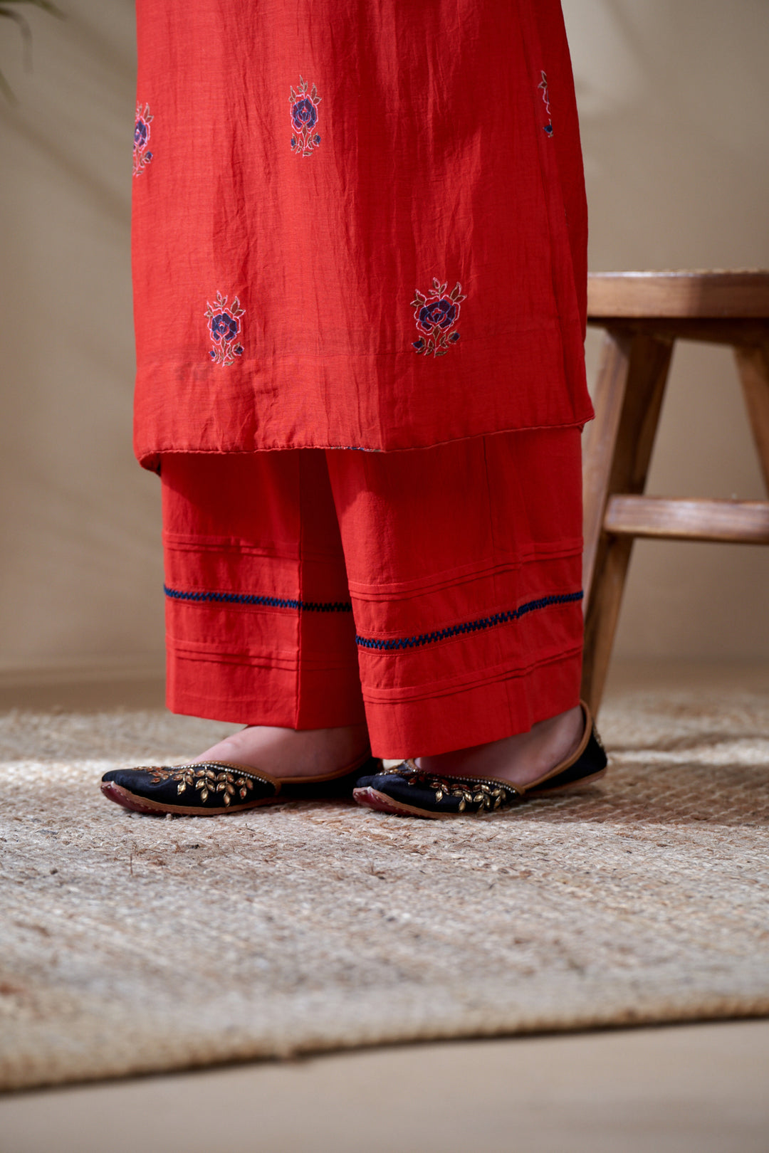 Gulab Red Chanderi Mulmul Suit Set of 3
