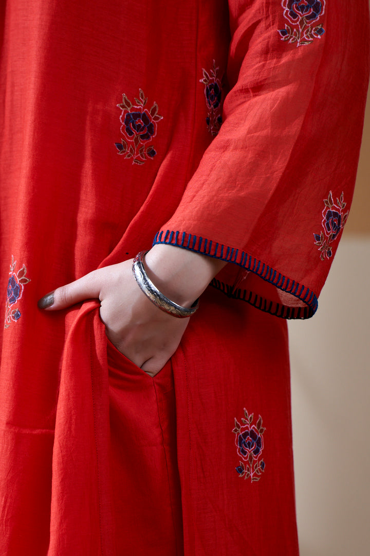 Gulab Red Chanderi Mulmul Suit Set of 3
