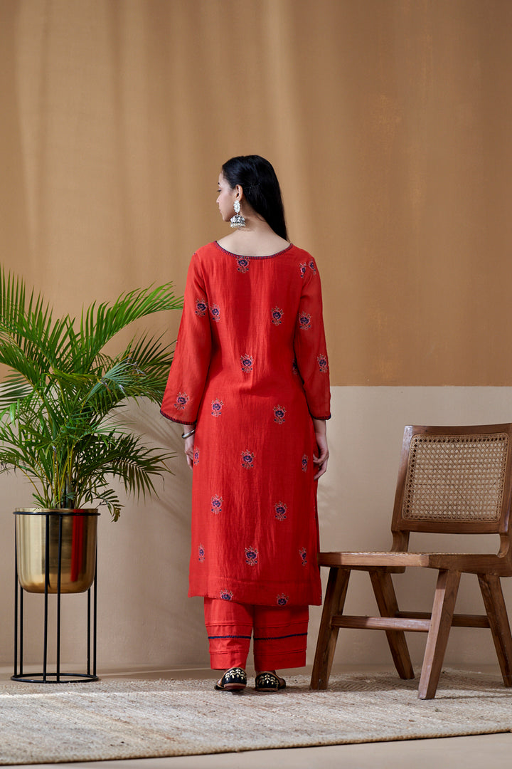 Gulab Red Chanderi Mulmul Suit Set of 3
