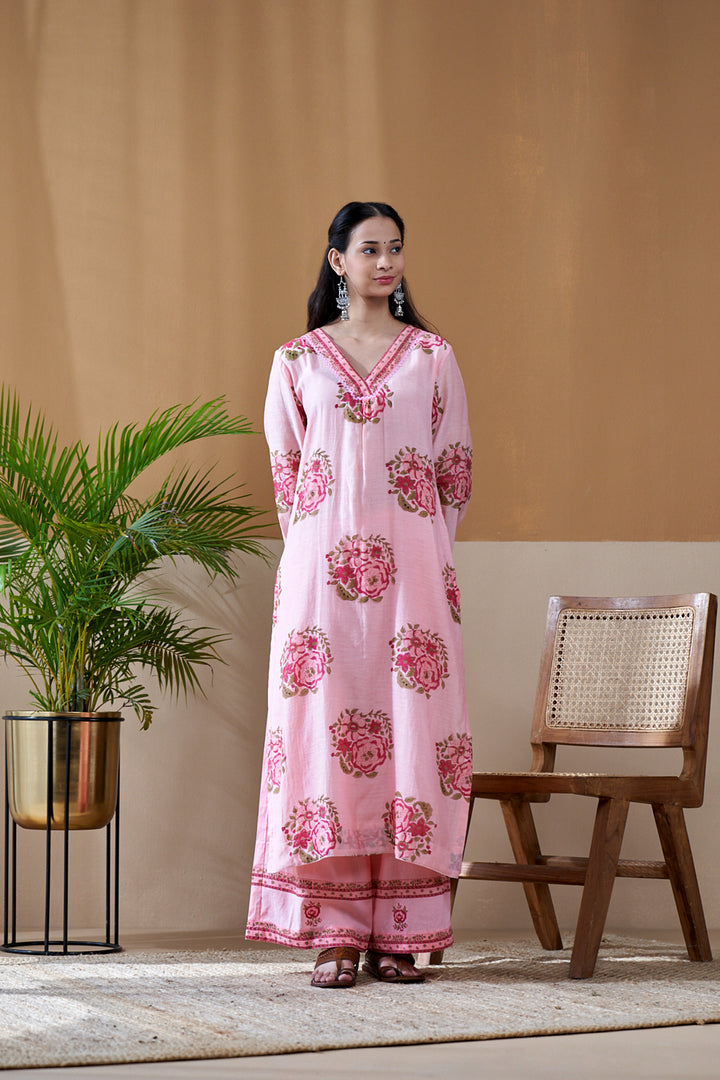 Gulab Pink Chanderi Mulmul Suit Set of 3
