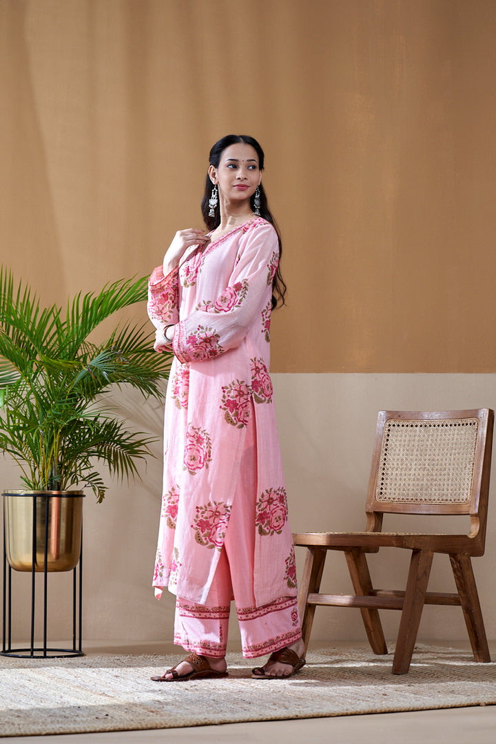 Gulab Pink Chanderi Mulmul Suit Set of 3