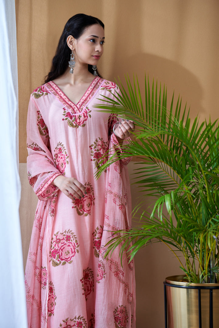 Gulab Pink Chanderi Mulmul Suit Set of 3