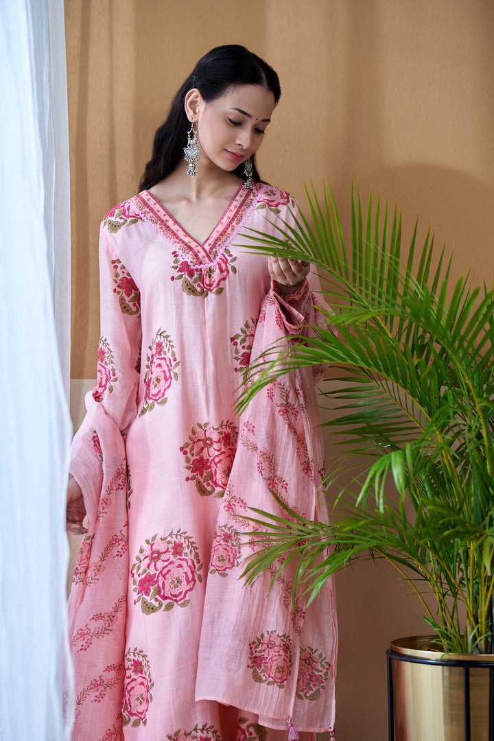 Gulab Pink Chanderi Mulmul Suit Set of 3