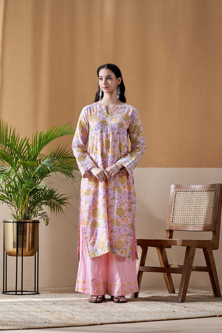 Gulab Pink Jaal Chanderi Mulmul Suit Set of 3