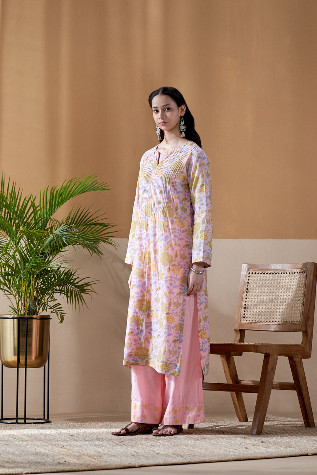 Gulab Pink Jaal Chanderi Mulmul Suit Set of 3