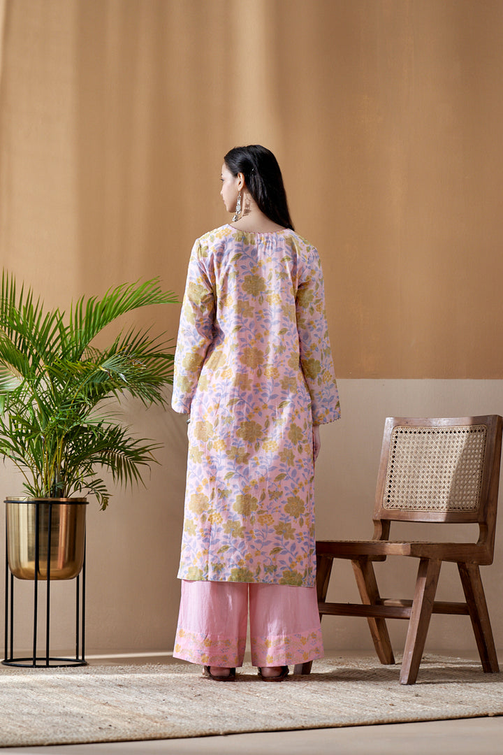 Gulab Pink Jaal Chanderi Mulmul Suit Set of 3