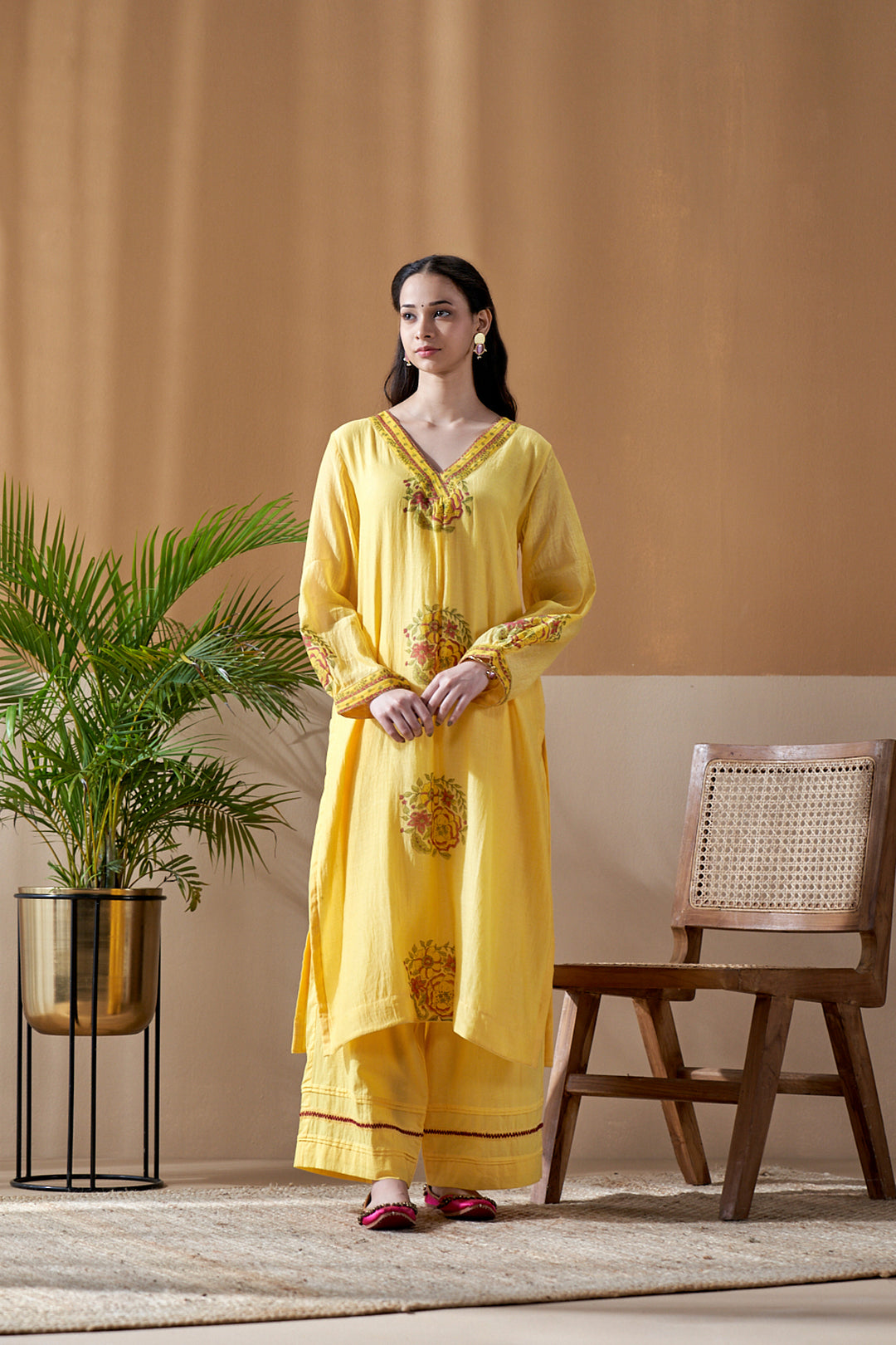 Gulab Yellow Chanderi Mulmul Suit Set of 3