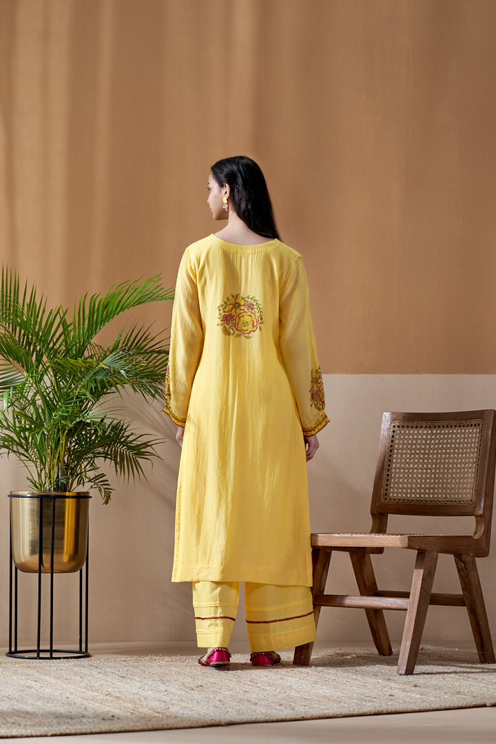 Gulab Yellow Chanderi Mulmul Suit Set of 3