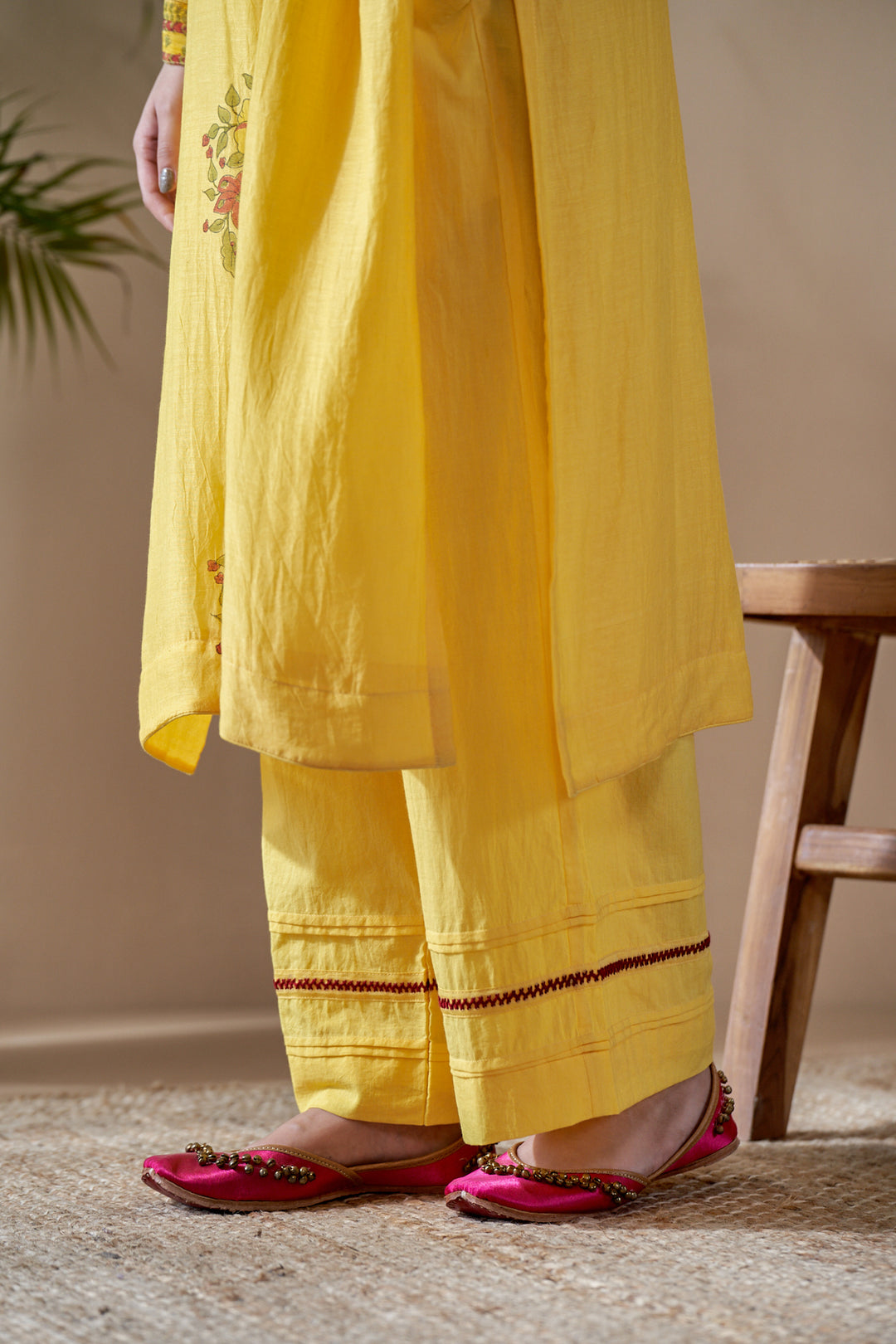 Gulab Yellow Chanderi Mulmul Suit Set of 3
