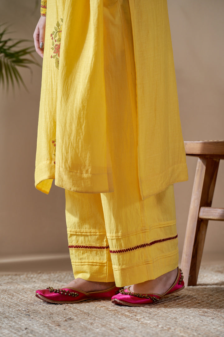 Gulab Yellow Chanderi Mulmul Suit Set of 3