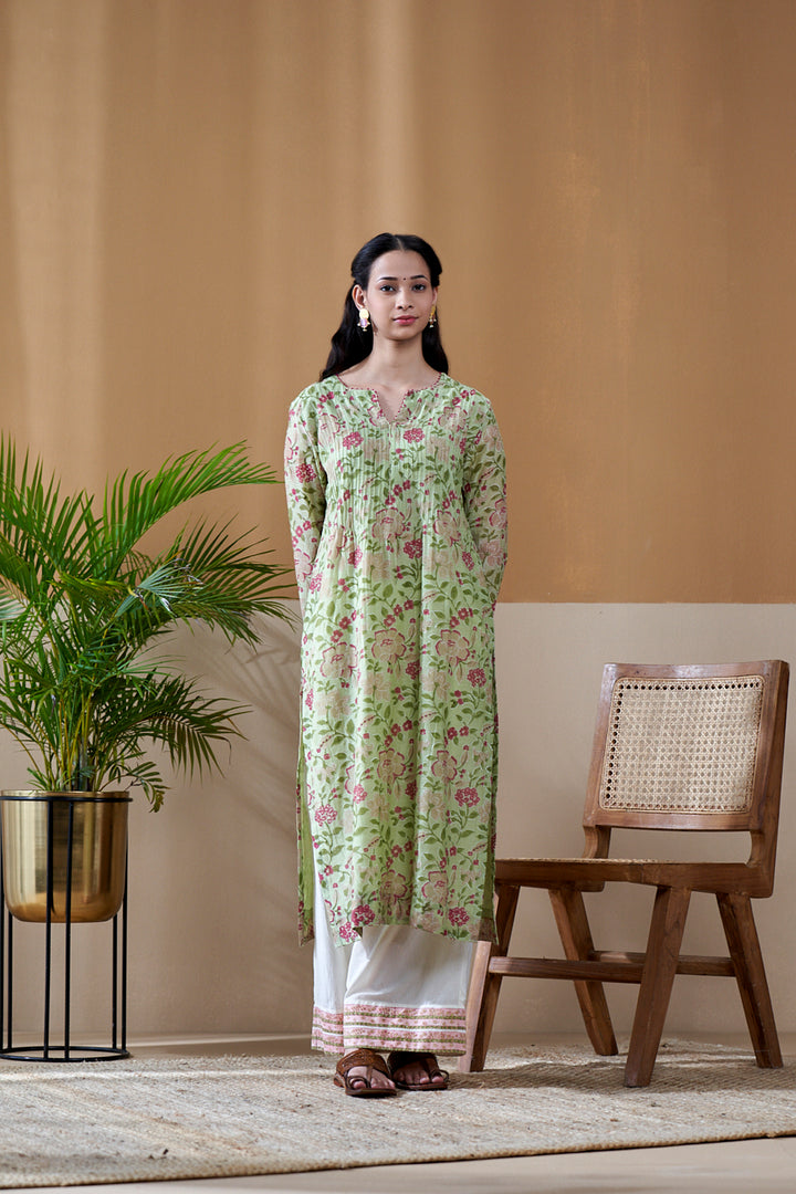 Gulab Green Jaal Chanderi Mulmul Suit Set of 3