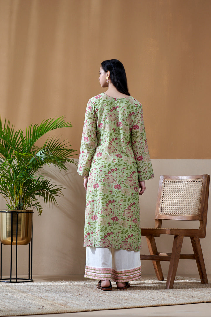 Gulab Green Jaal Chanderi Mulmul Suit Set of 3