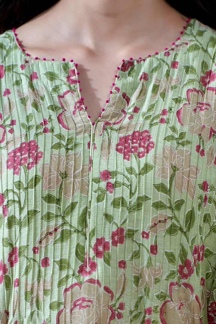 Gulab Green Jaal Chanderi Mulmul Suit Set of 3