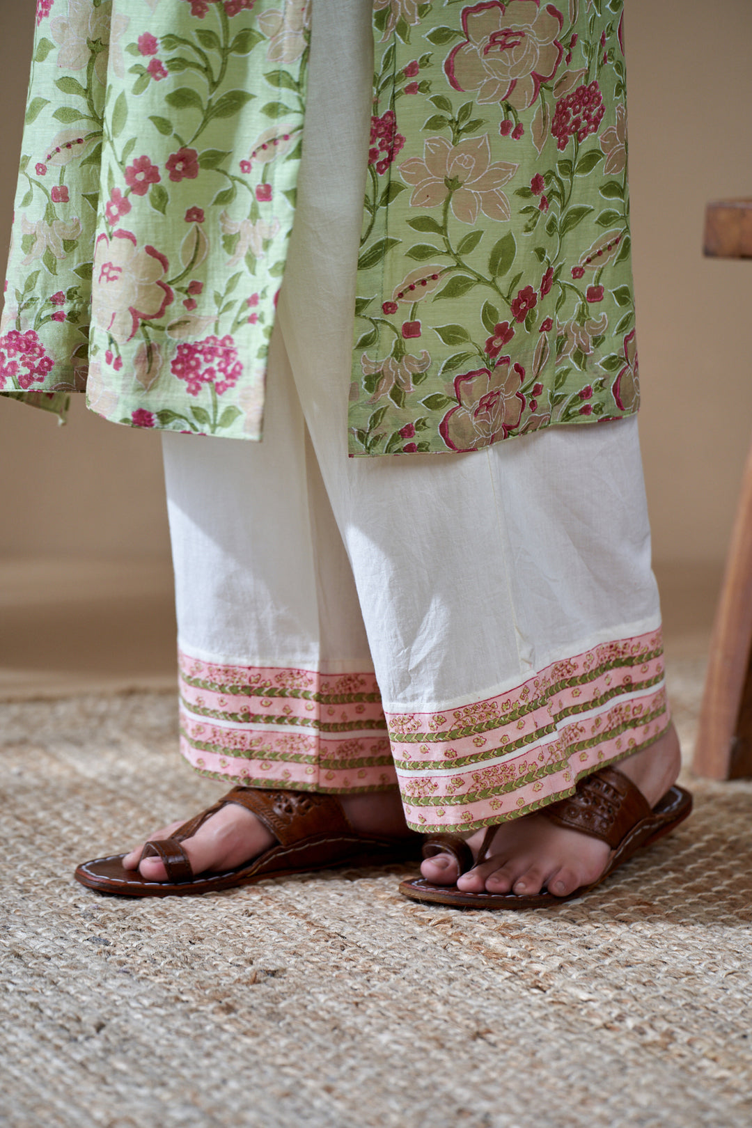 Gulab Green Jaal Chanderi Mulmul Suit Set of 3