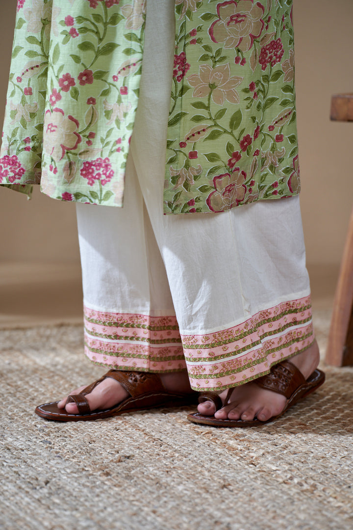 Gulab Green Jaal Chanderi Mulmul Suit Set of 3