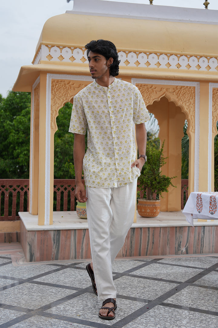 Vaayu Pink Block Printed Cotton Shirt