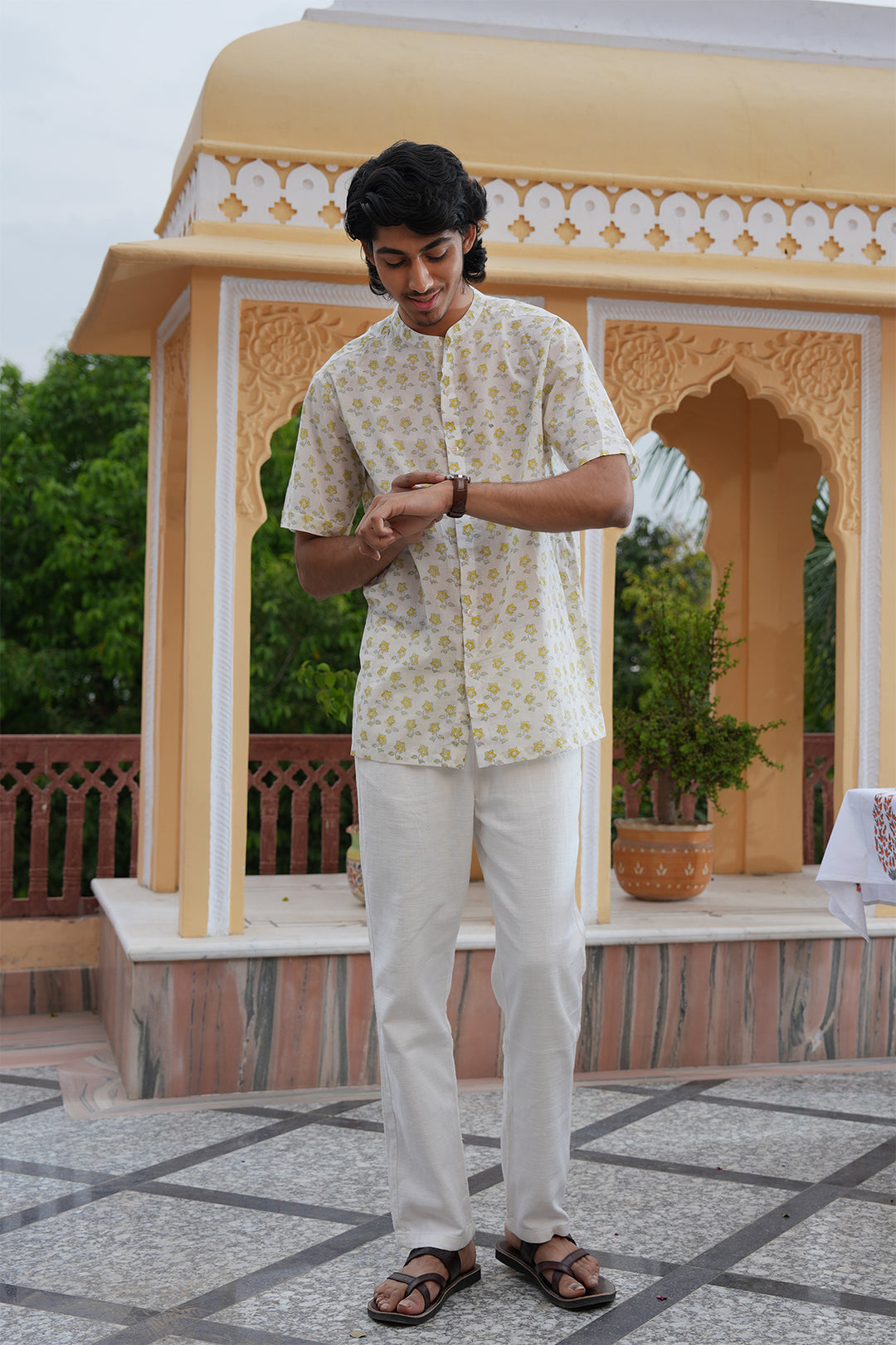 Vaayu Pink Block Printed Cotton Shirt