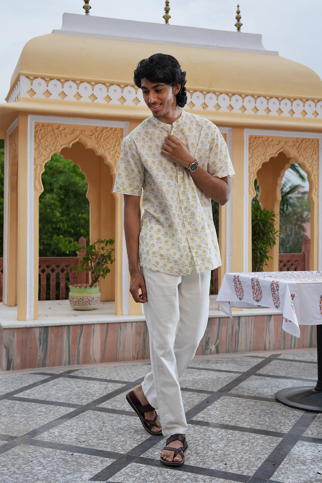 Vaayu Pink Block Printed Cotton Shirt