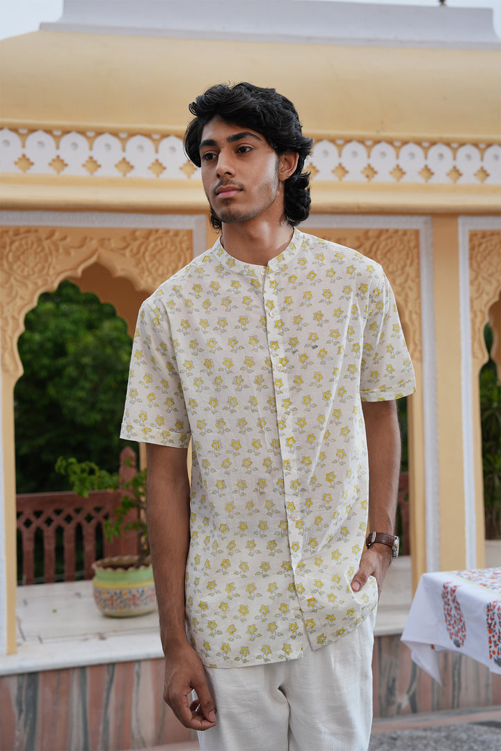 Vaayu Pink Block Printed Cotton Shirt