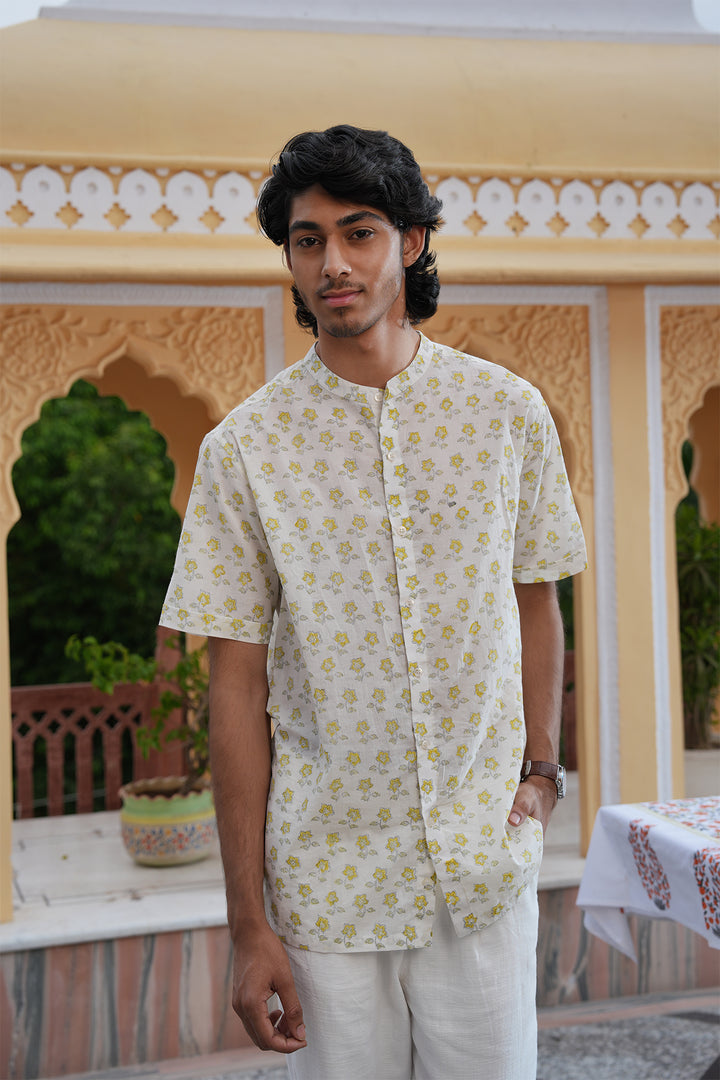 Vaayu Pink Block Printed Cotton Shirt