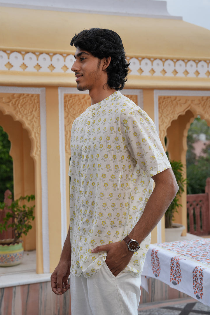 Vaayu Pink Block Printed Cotton Shirt