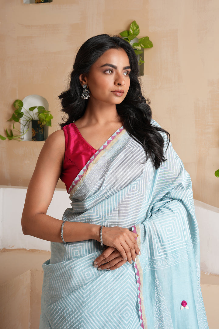 Aura Electric Blue Chanderi Saree