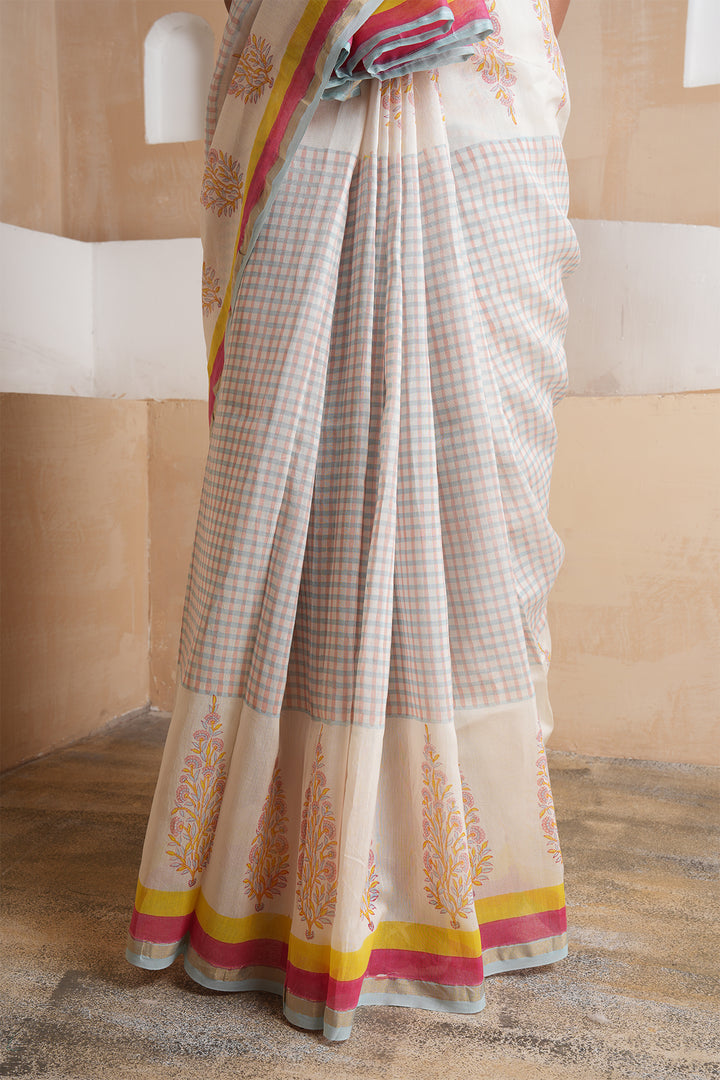 Aura Ivory Checks Chanderi Saree