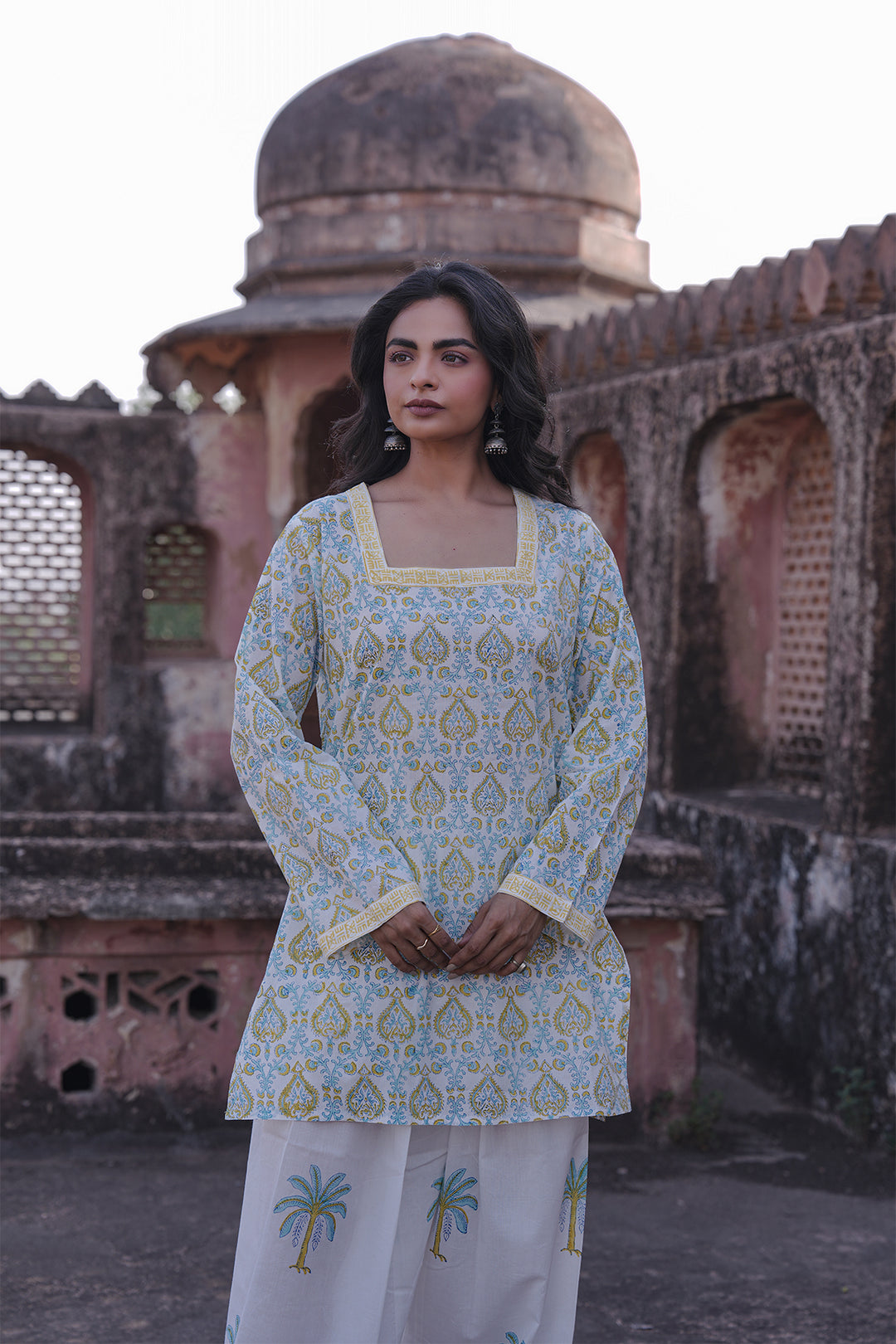 Safaid Turquoise Kurta with White Farshi Salwar Set of 2