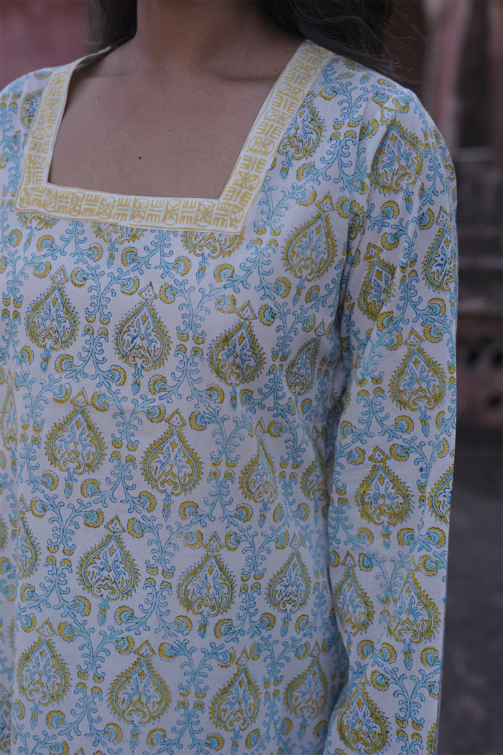 Safaid Turquoise Kurta with White Farshi Salwar Set of 2