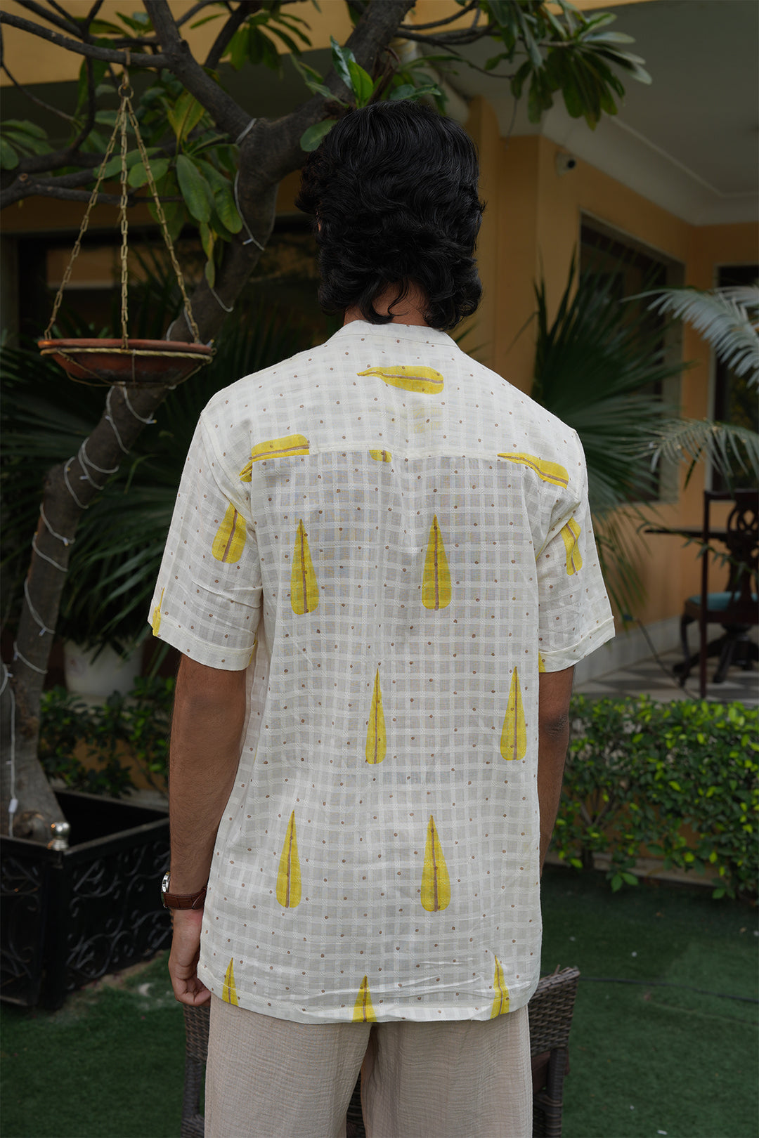 Vaayu White Block Printed Cotton Dobby Shirt