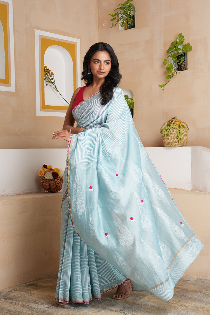 Aura Electric Blue Chanderi Saree