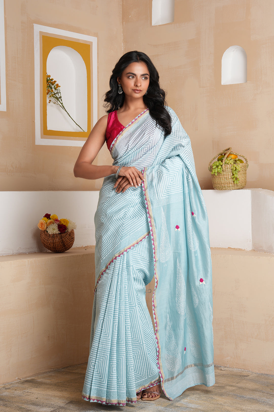 Aura Electric Blue Chanderi Saree