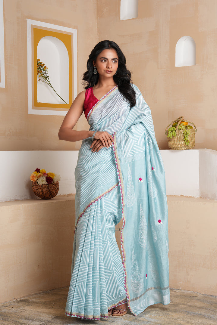 Aura Electric Blue Chanderi Saree