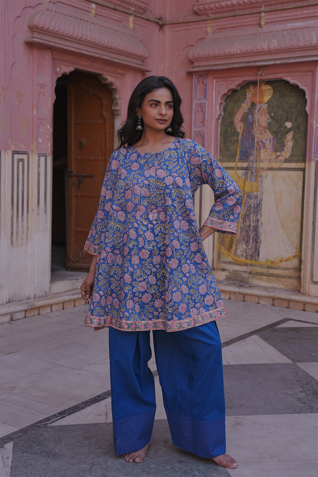Safaid Blue Short Anarkali with Blue Farshi Salwar Set of 2