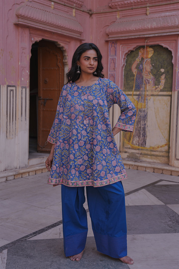 Safaid Blue Short Anarkali with Blue Farshi Salwar Set of 2