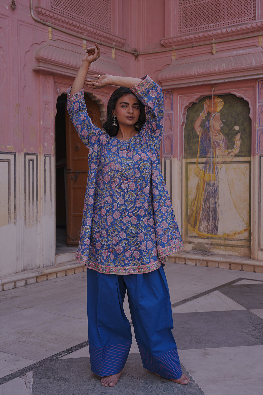 Safaid Blue Short Anarkali with Blue Farshi Salwar Set of 2