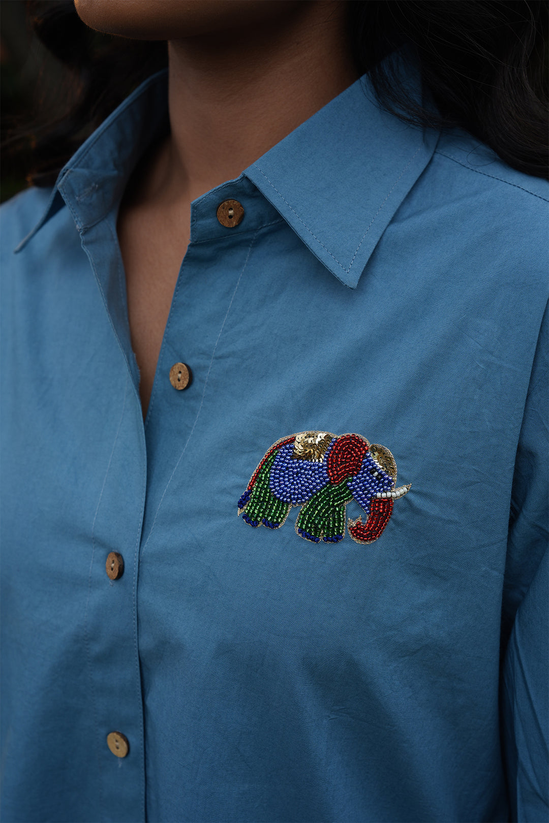 Pihu Blue Solid Shirt with Block Printed Poplin Pant Set of 2