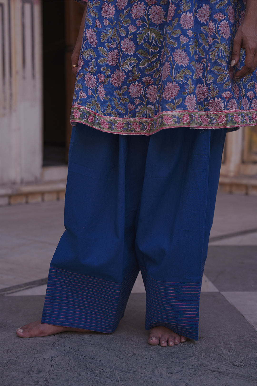 Safaid Blue Short Anarkali with Blue Farshi Salwar Set of 2