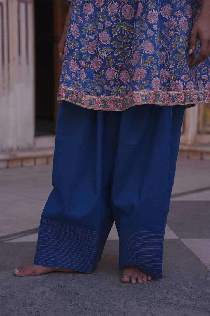 Safaid Blue Short Anarkali with Blue Farshi Salwar Set of 2