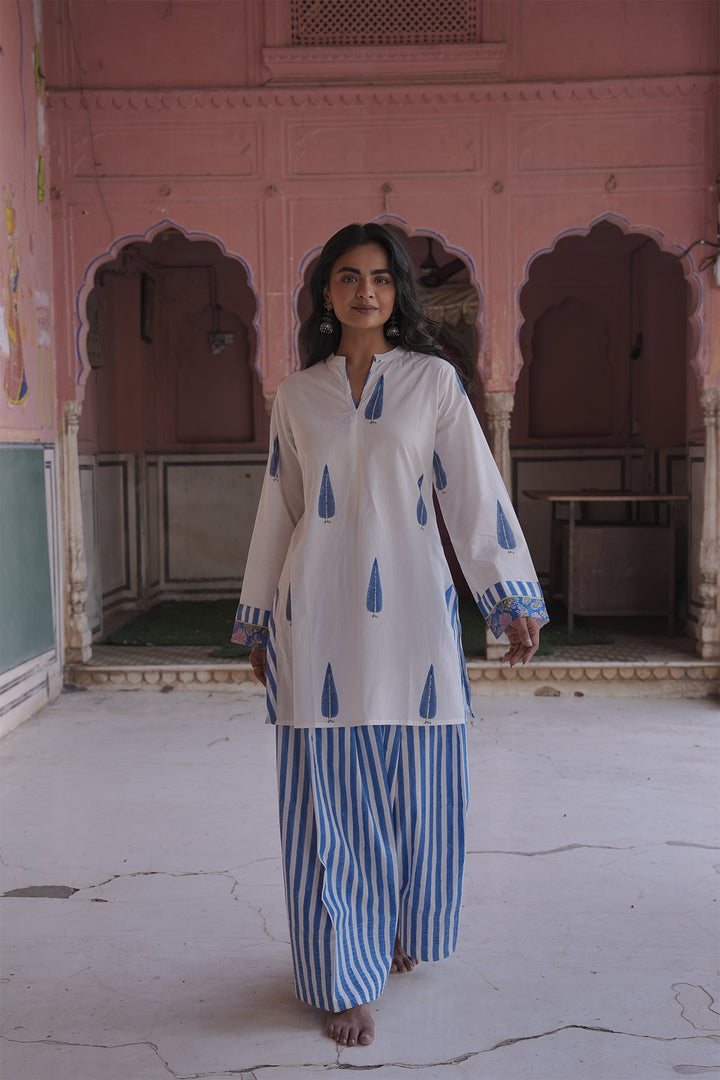 Safaid White Kurta with Blue Farshi Salwar Set of 2