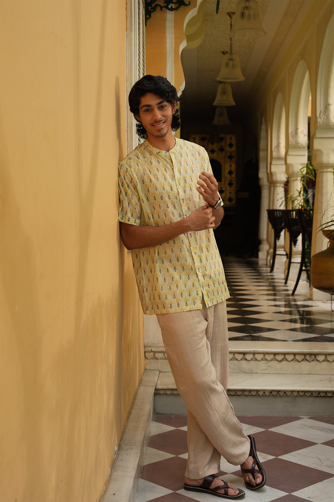 Vaayu Green Block Printed Cotton Shirt