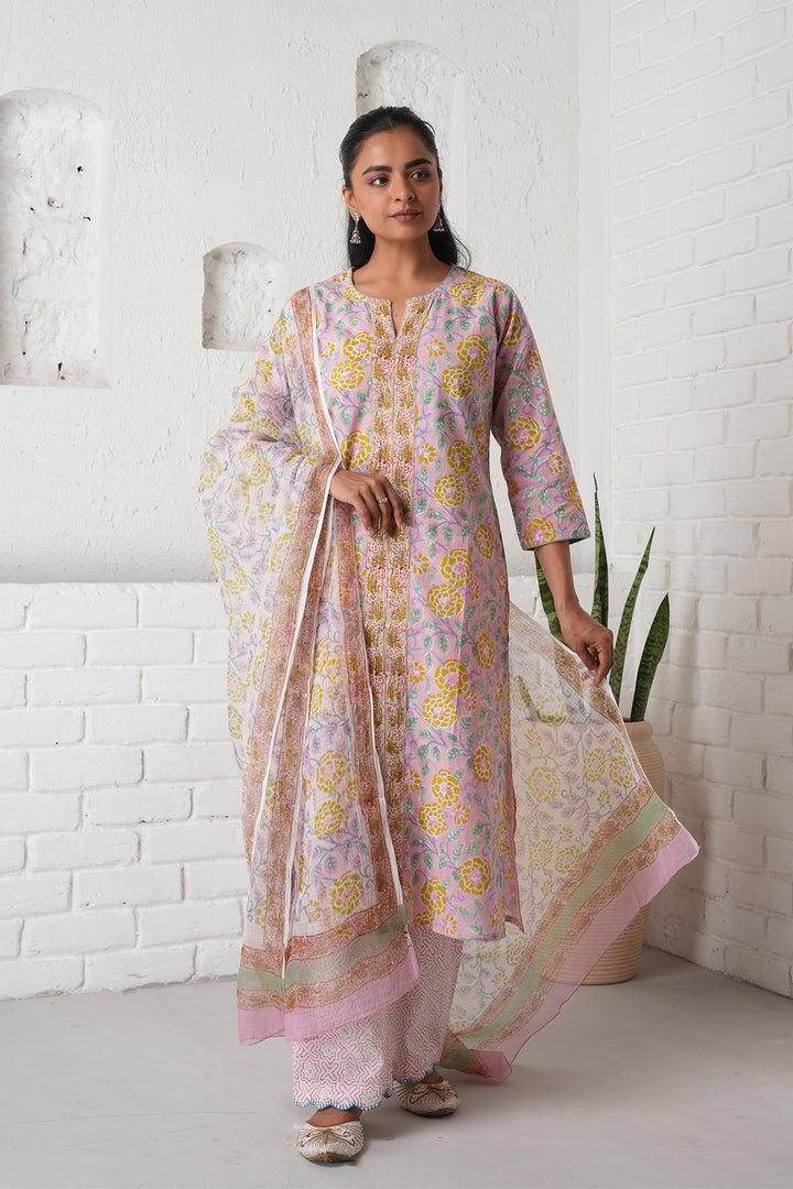 Rangrez Pink Jaal Cotton Kurta Set of 3