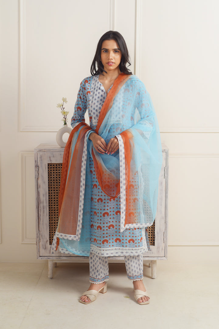 Gulbano Turquoise Jaal Suit set of 3